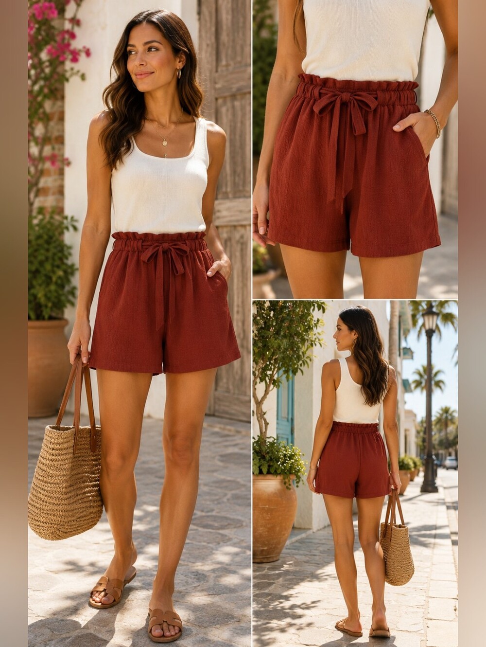 DR2 by Daniel Rainn Mahogany Tie Waist Textured Shorts XL